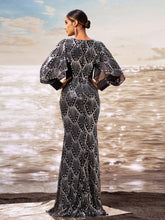 Classic Black Sequin Ballon Sleeve Prom Dress